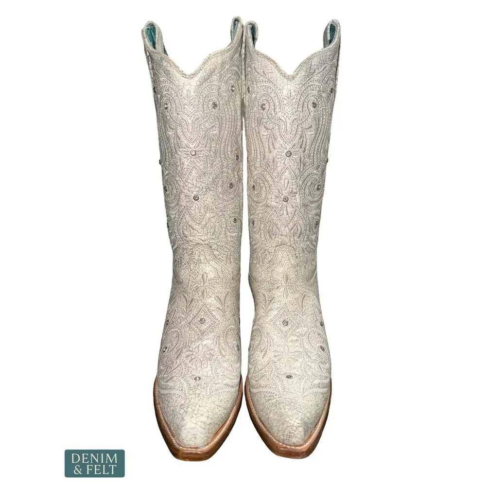 NEW‎ Corral White Crystal Embroidered Western Boots Snip Toe Cowgirl Glam 11 M